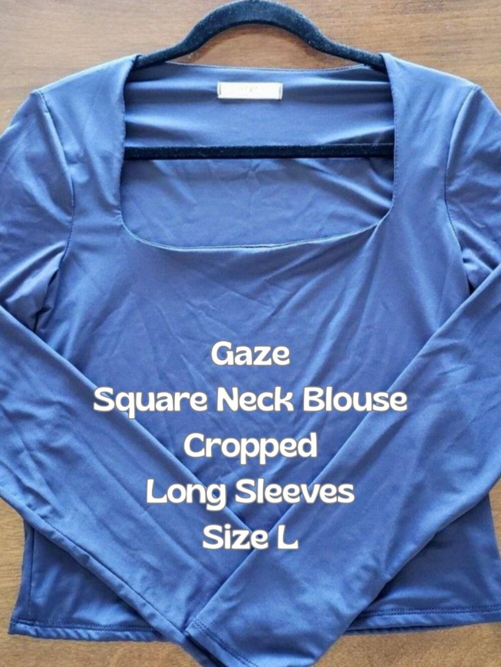 Gaze - Square Neck / Cropped Blouse - Long Sleeves - Navy Blue - Women Size L